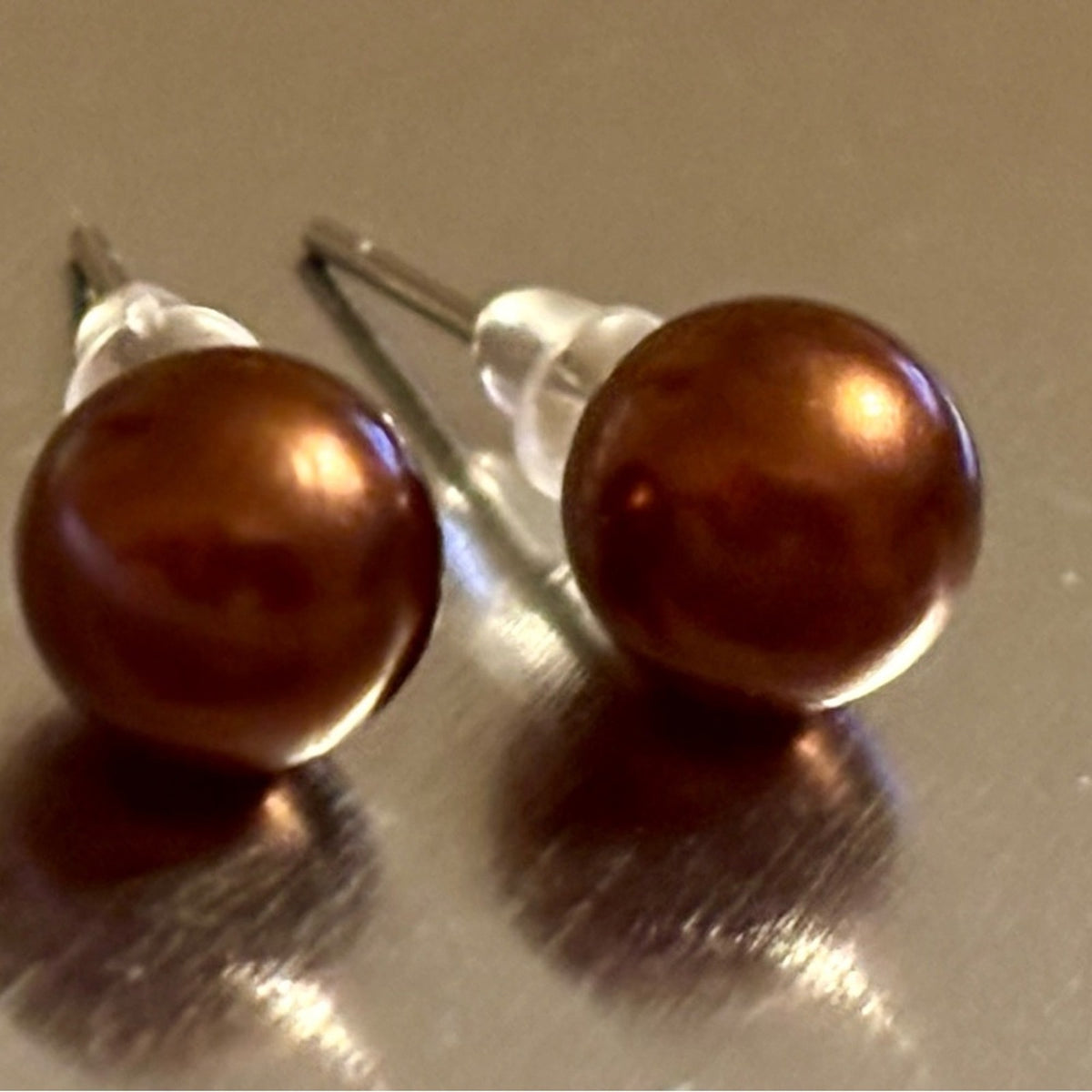 Brown Pearl Stud Earrings
