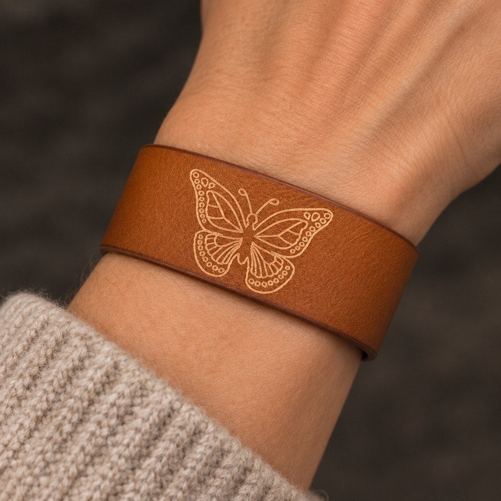 Vintage Butterfly Leather Snap Bracelet