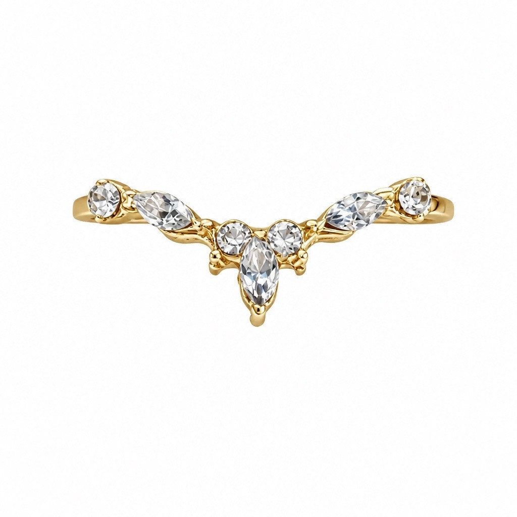 The "Starlight Tiara" Curved Chevron Stacking Ring - Sz 10.5