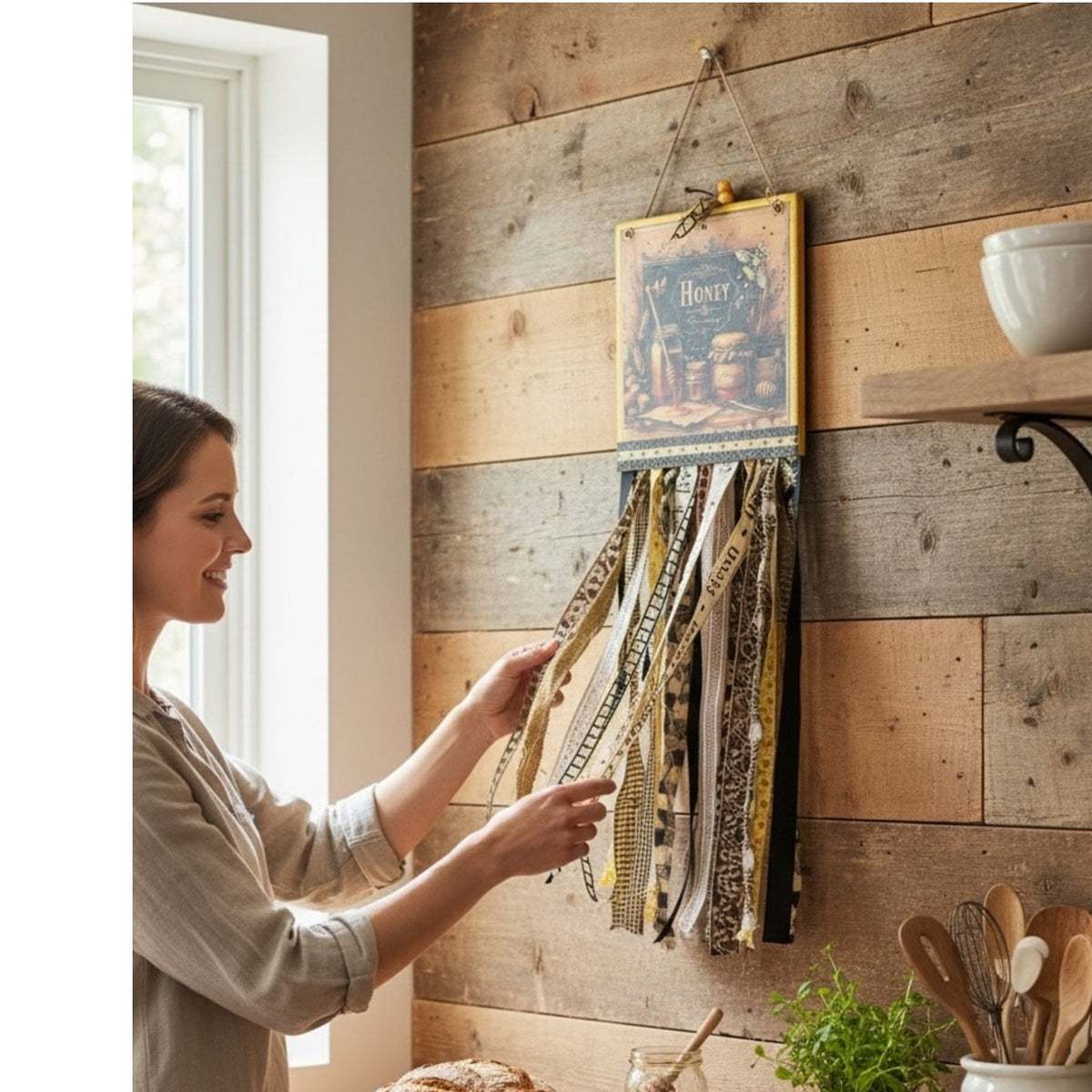 Rustic Honey Bee Farmhouse Wall Hanging | Handmade Kitchen & Entryway Décor