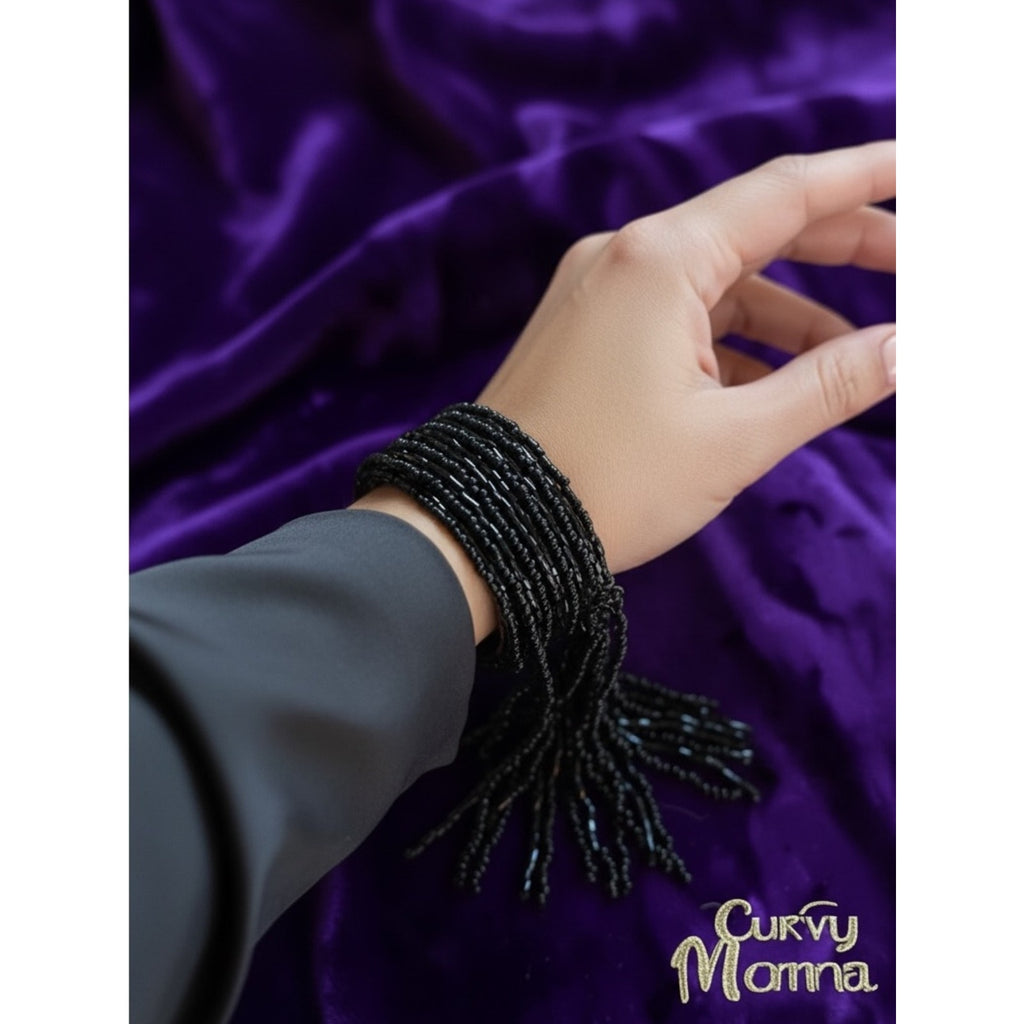 Vintage Black Beaded Multi-Strand Bracelet