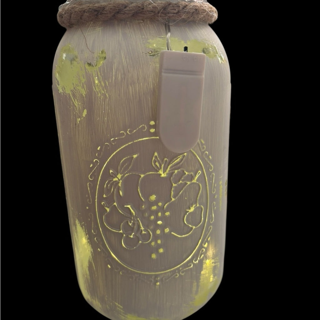 Led Lighted Wide Mouth Mason Jar Display with Rustic Bells