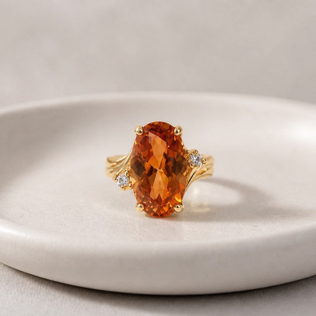 The Amber Aura Oval Gemstone Statement Ring – Premium-Stamped Thailand