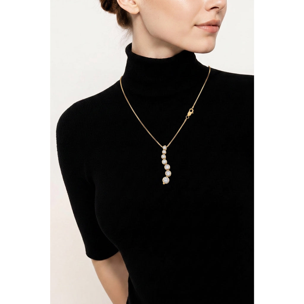 Spectacular 1 CTW Natural Diamond 5-Stone Journey Pendant in Solid 14K Yellow Gold with 14K Box Chain