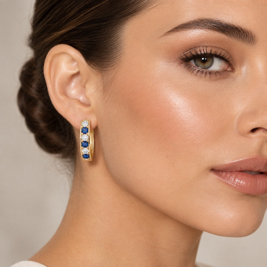 Sapphire Huggie Hoop Earrings