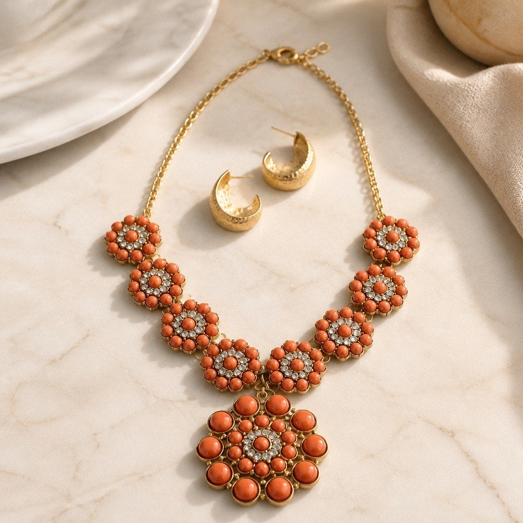Terracotta Blossom Convertible Parure Set — Signed Premier Designs "Peachy Keen" 4-Piece Trio