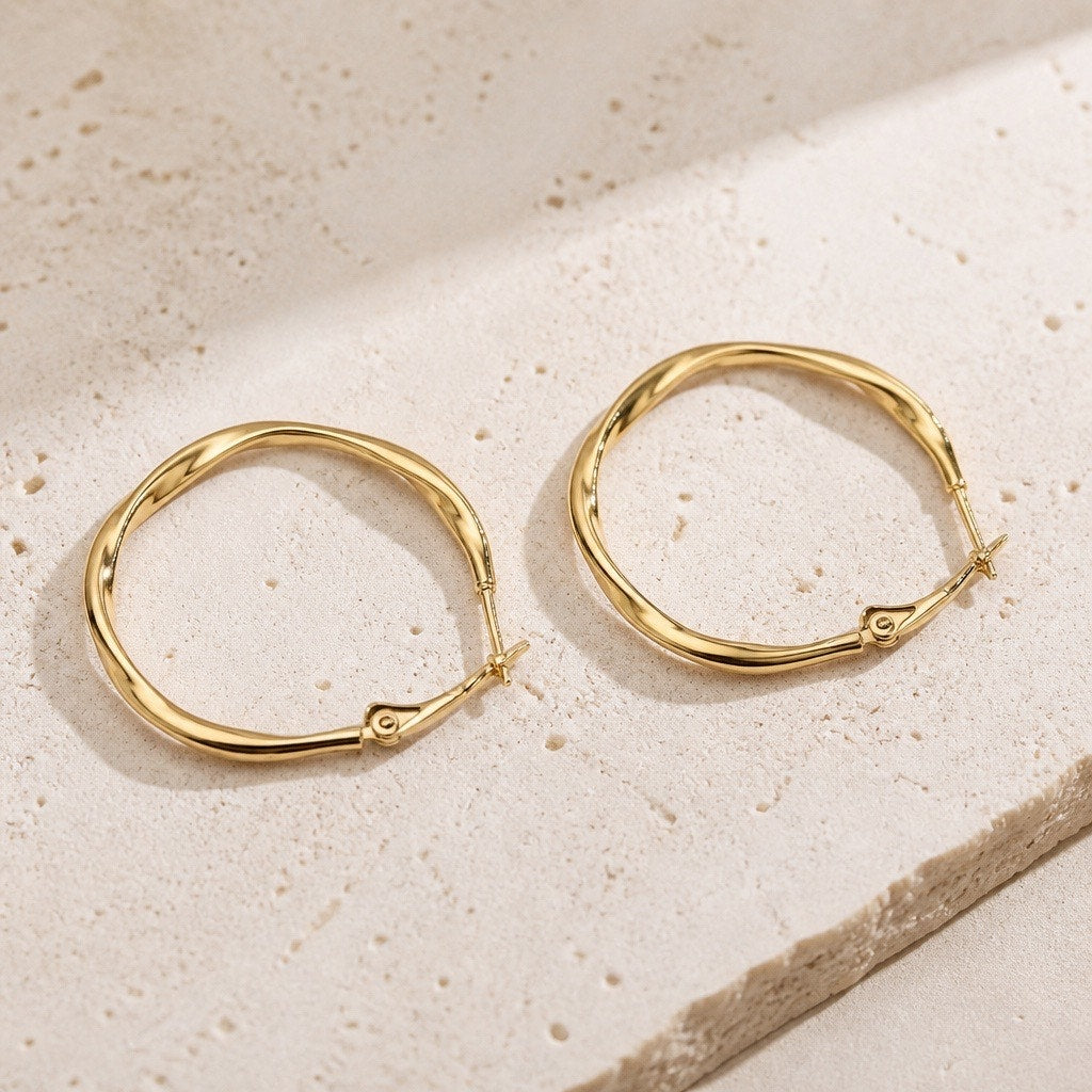 The Solis Hoops 18K Gold Plated Wave Hoop Earrings – Minimalist Fluid Metal Jewelry