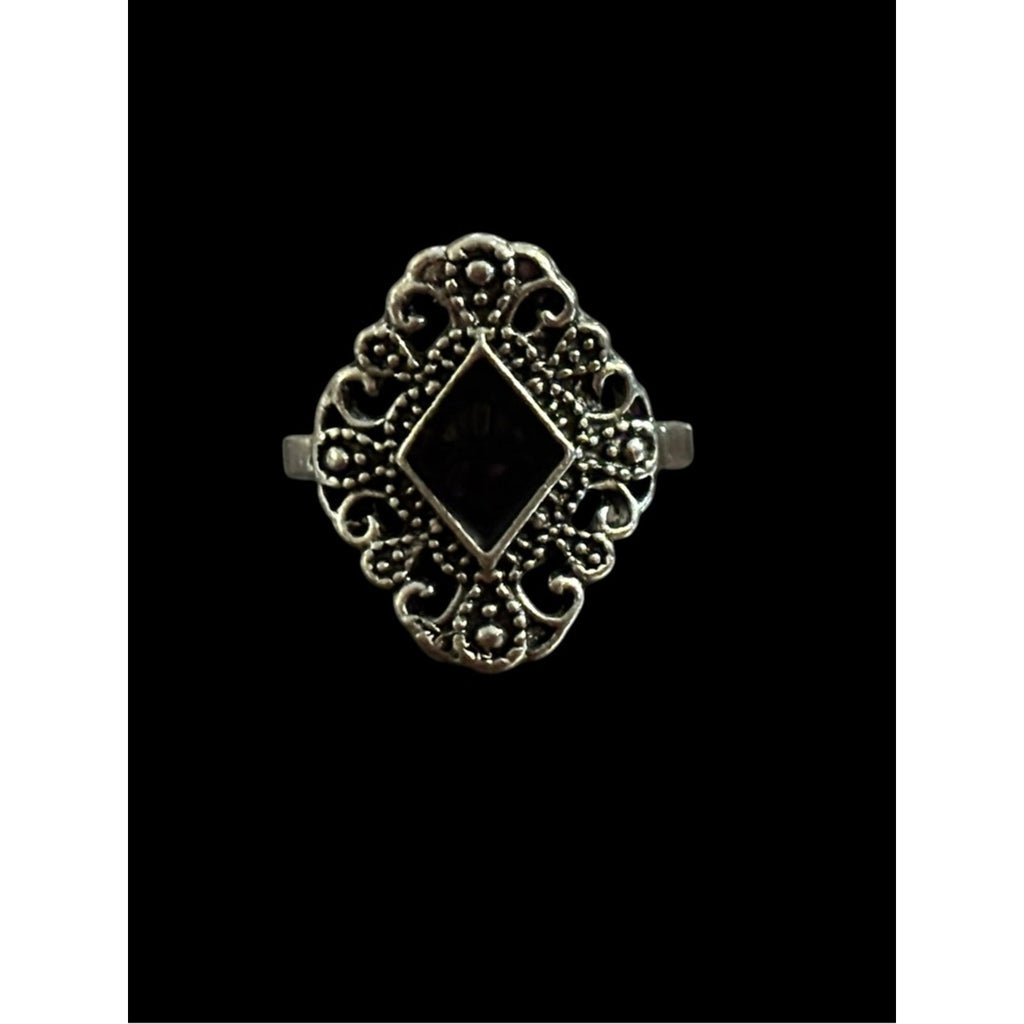 Silvertone Filigree Black Statement