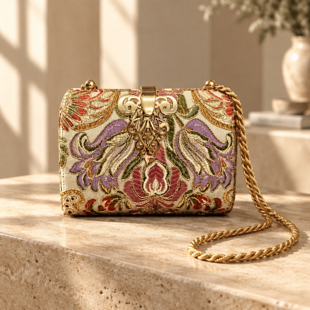 Museum Grade Vintage French Gobelins Tapestry Textured Gold  Floral Carpet Bag