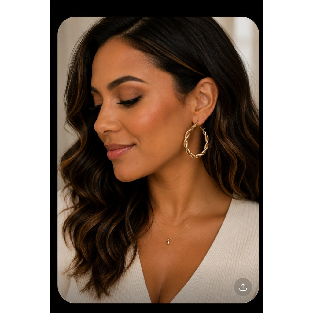 Vintage Gold-Tone Twisted Hoop Earrings