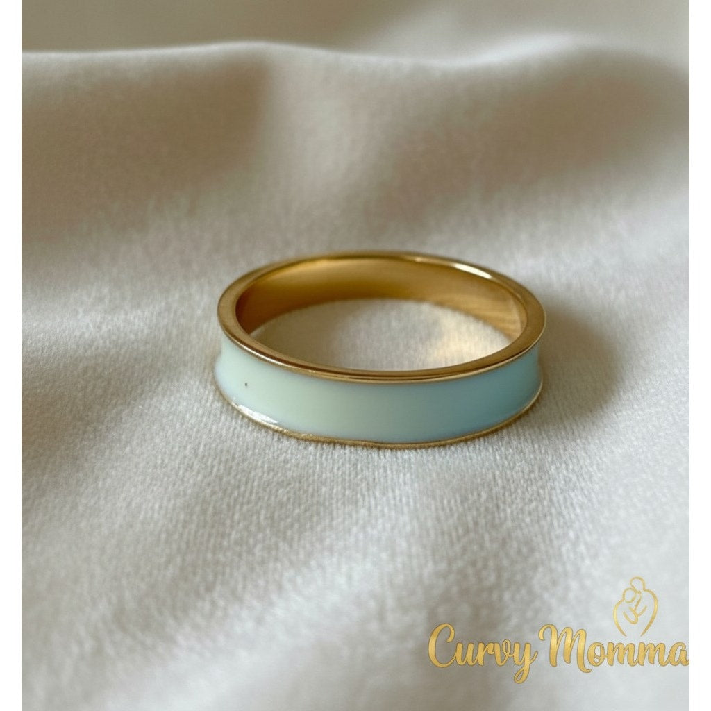 Gold and White Enamel Wide Band Ring