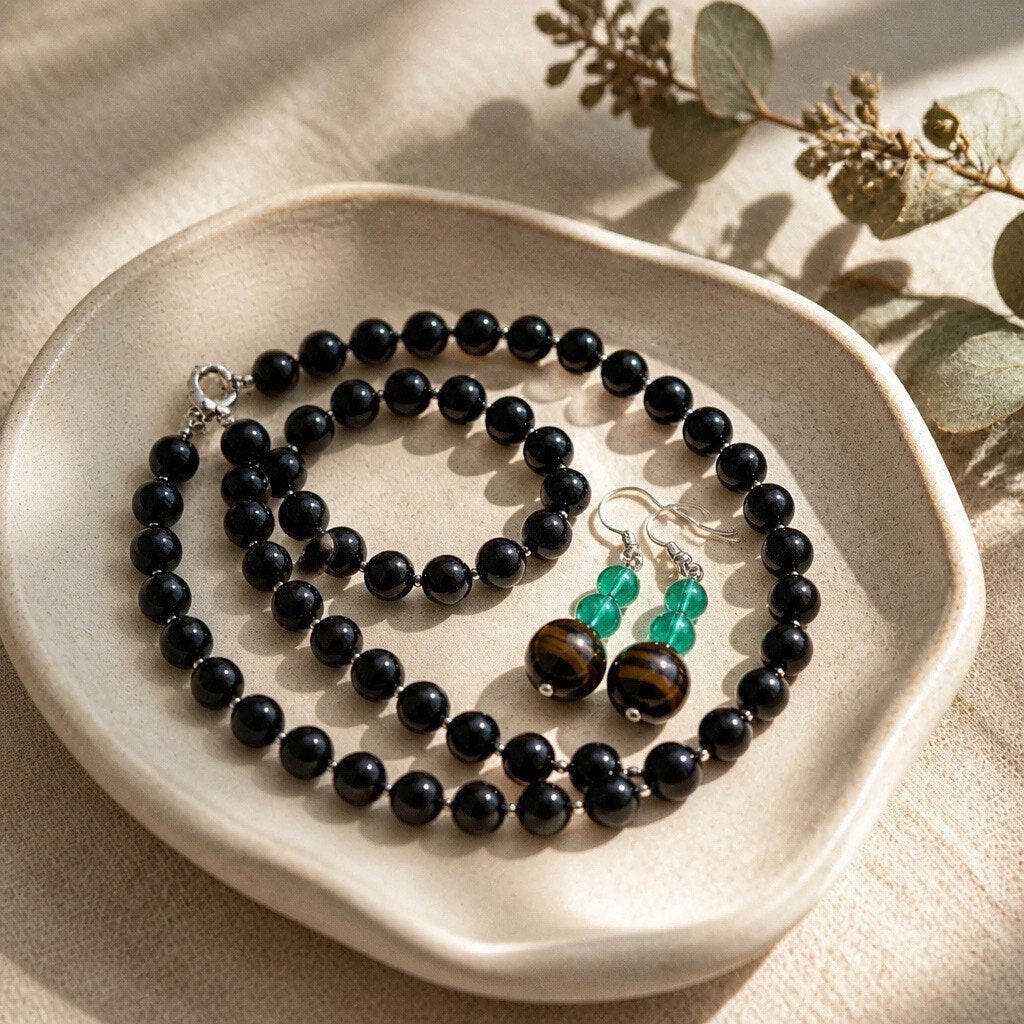 Onyx & Emerald Demi-Parure Curated Set — Vintage Beauty (3-Piece Midnight Suite)