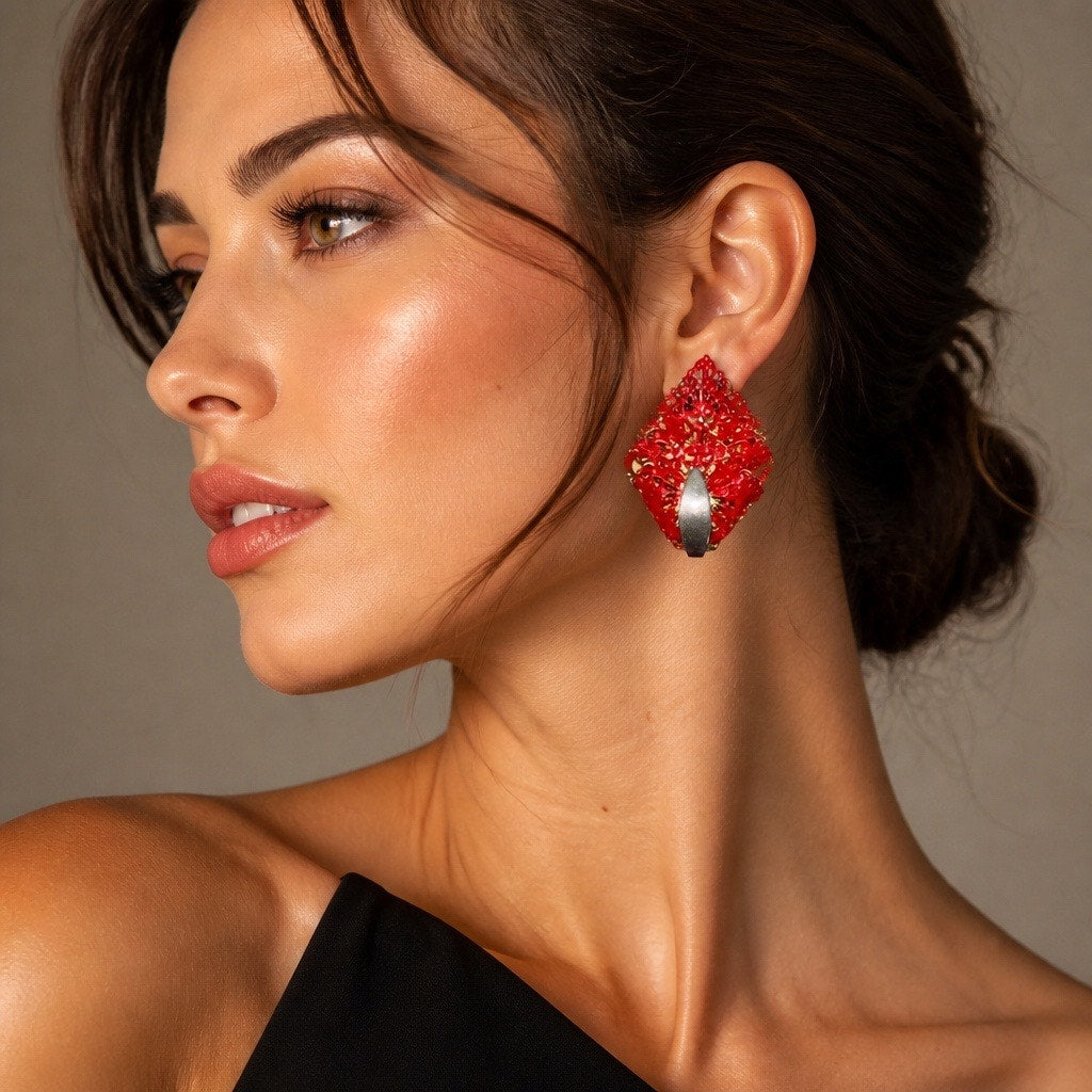 Retro 1960s Sarah Coventry Highly Collectible Red Lace Leaf Statement Earrings