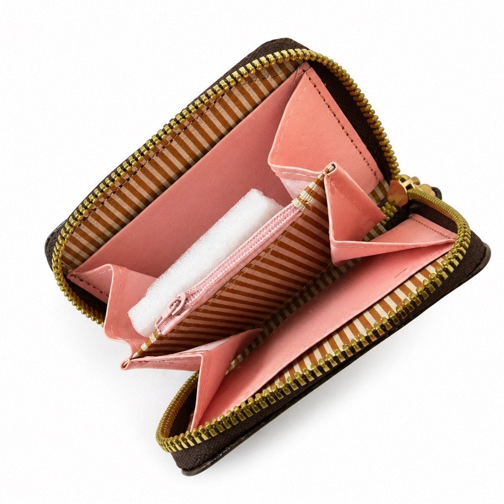 Classic Monogram Print Small Zip-Around Wallet with Pink Interior