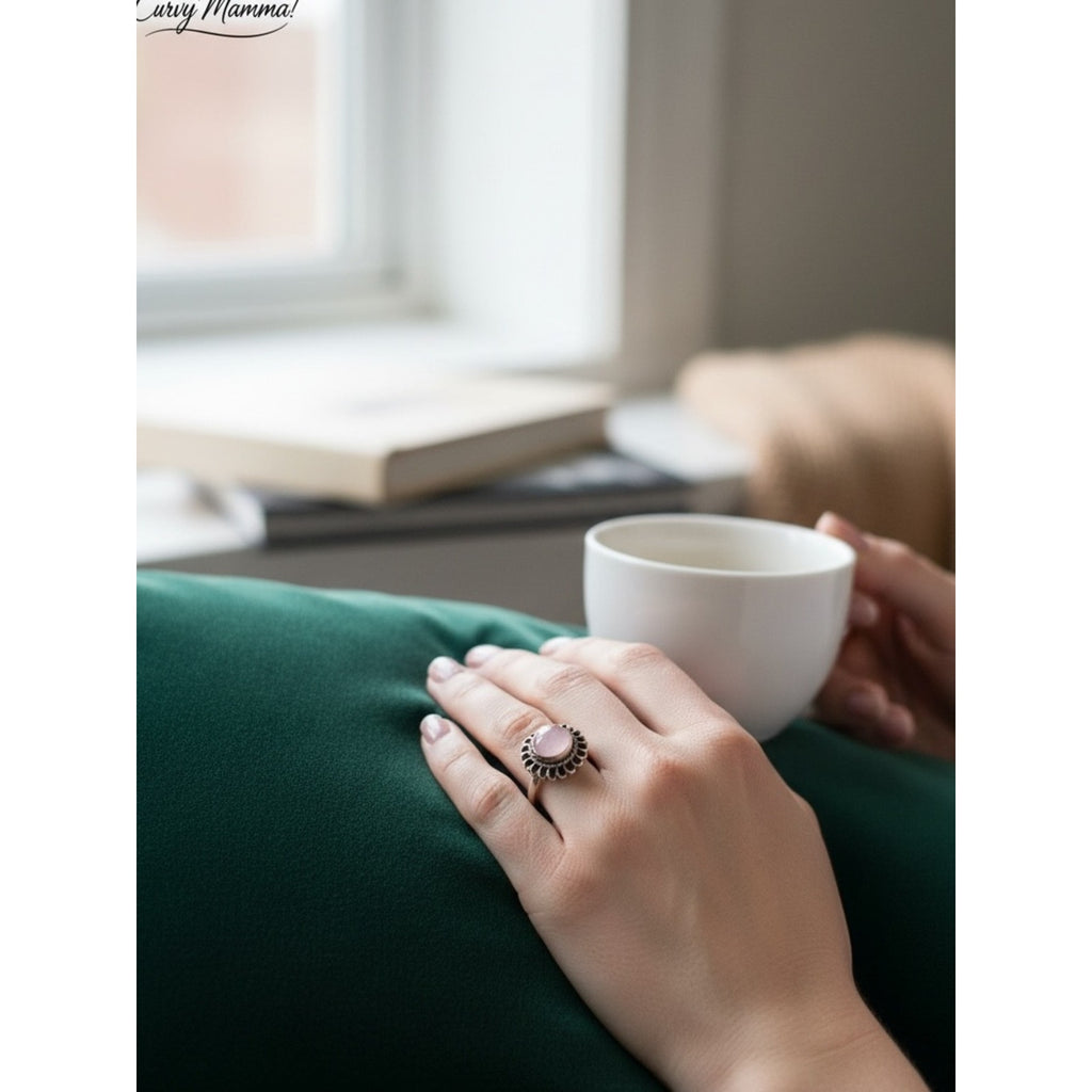 925 Sterling Silver Rose Quartz Floral Halo Ring