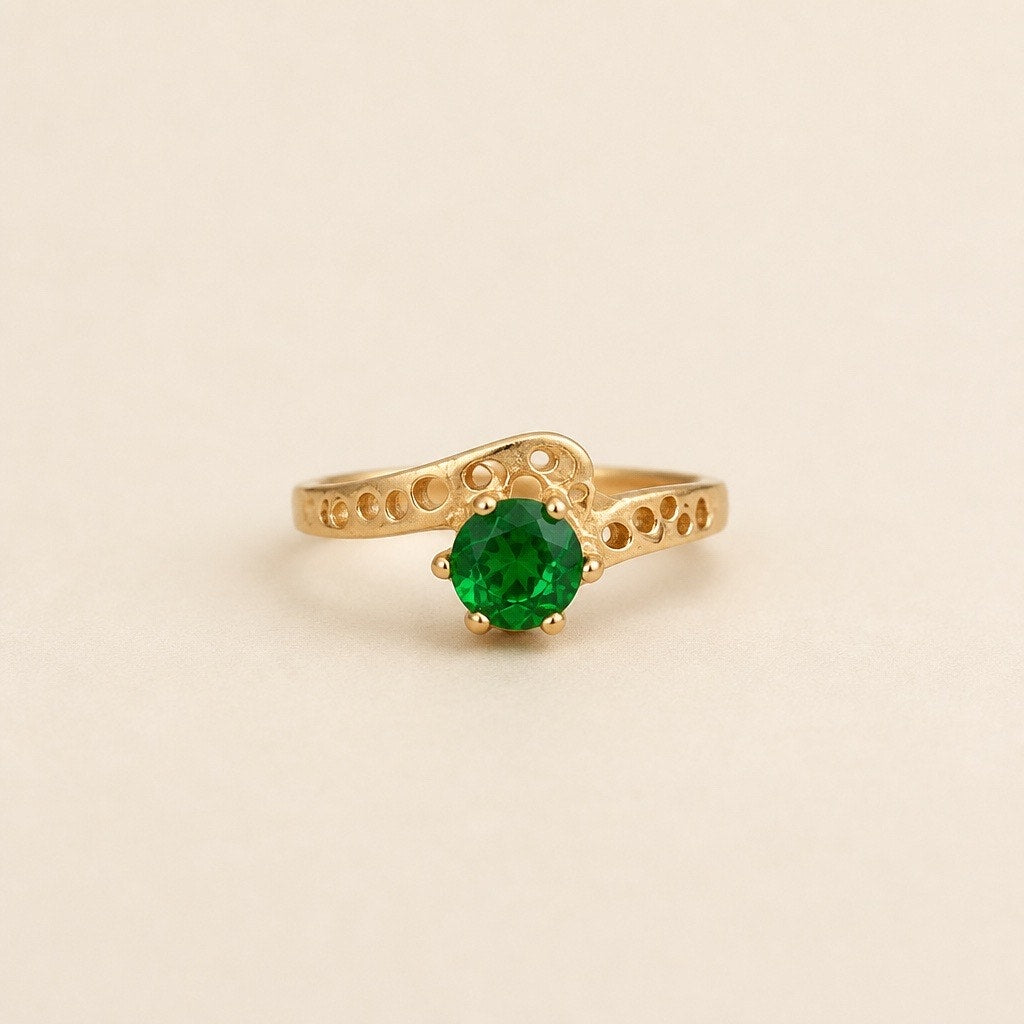 The "Lunar Jade" Emerald Moon Phase Bypass Ring - Sz 7.5