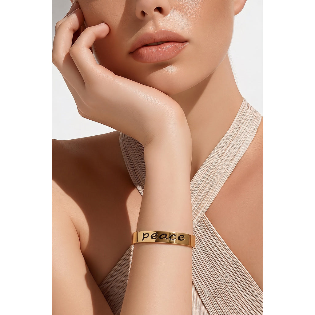 The Seraphina Peace Cuff – Polished Gold Inspirational Statement Bracelet