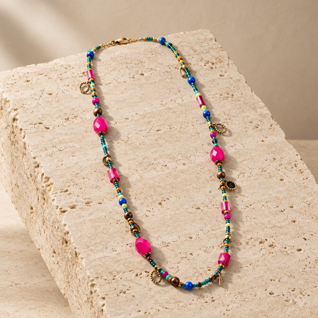 Rare Premier Designs "Tropical Punch" Necklace –Multihued Genuine Shell Curation