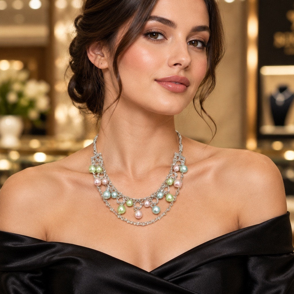 Multicolor Pearl Bib Necklace