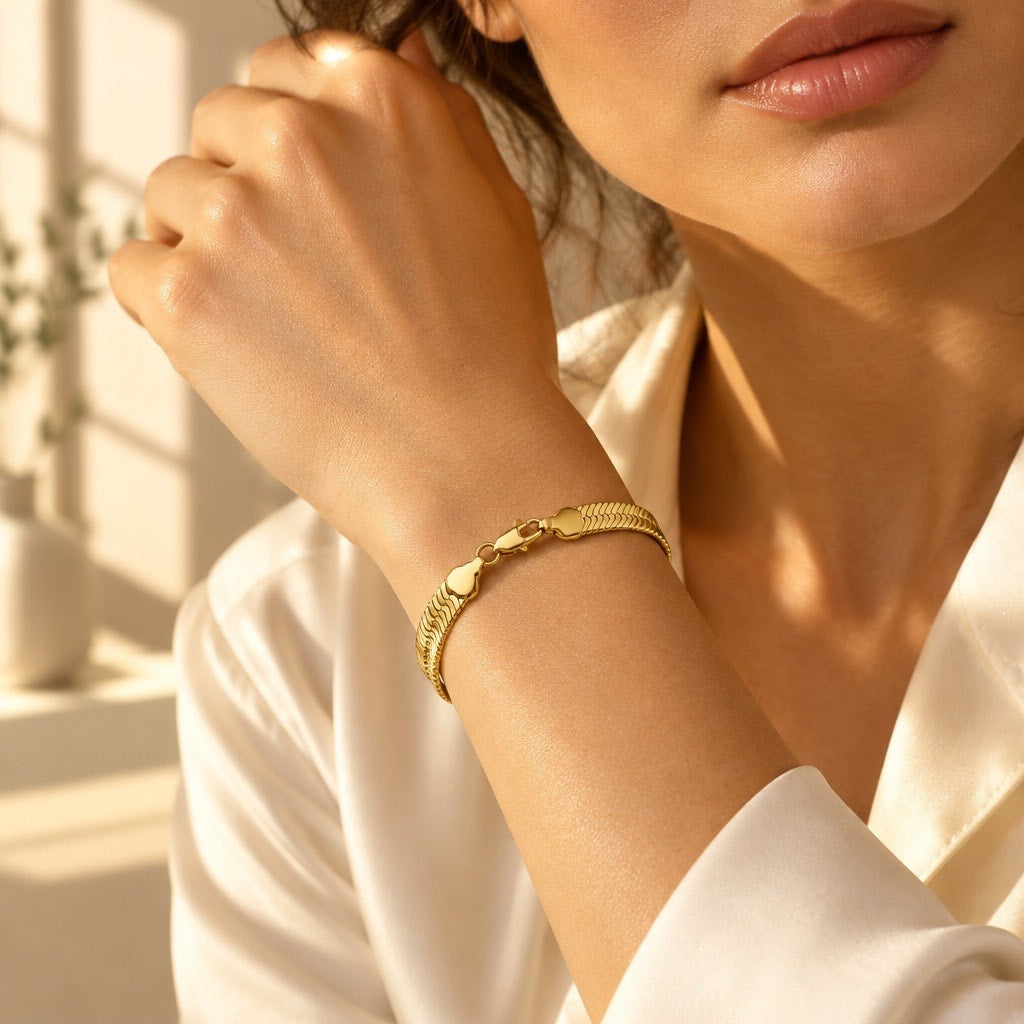 14K Gold-Plated Fluid Herringbone Statement Mesh Bracelet