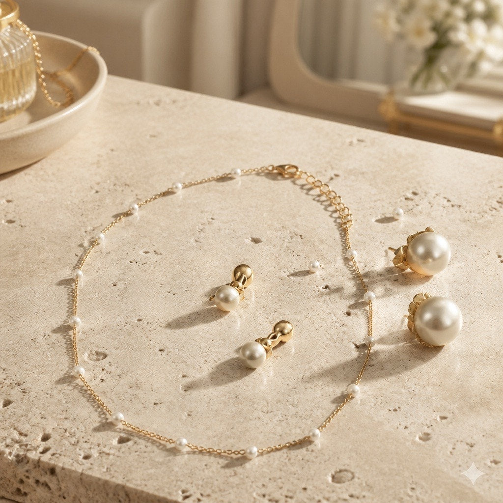 The Aurelia Pearl Demi-Parure Curated Set —Vintage Beauty (3-Piece Gold Suite)