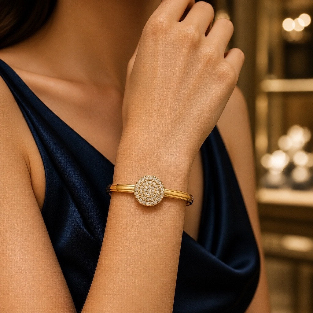 Classic Luxury Pavé Crystal Disc Bangle Bracelet