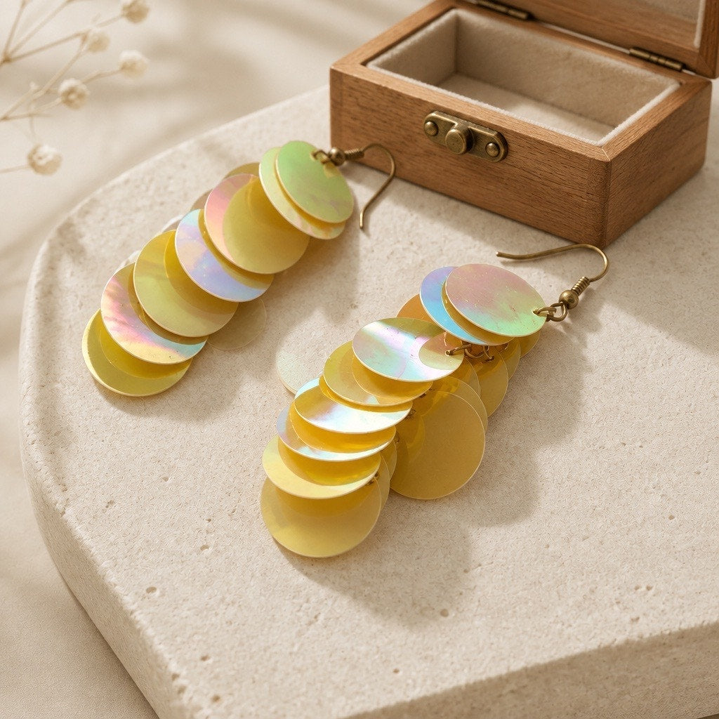 "Golden Aurora" Iridescent Paillette Cascade Earrings