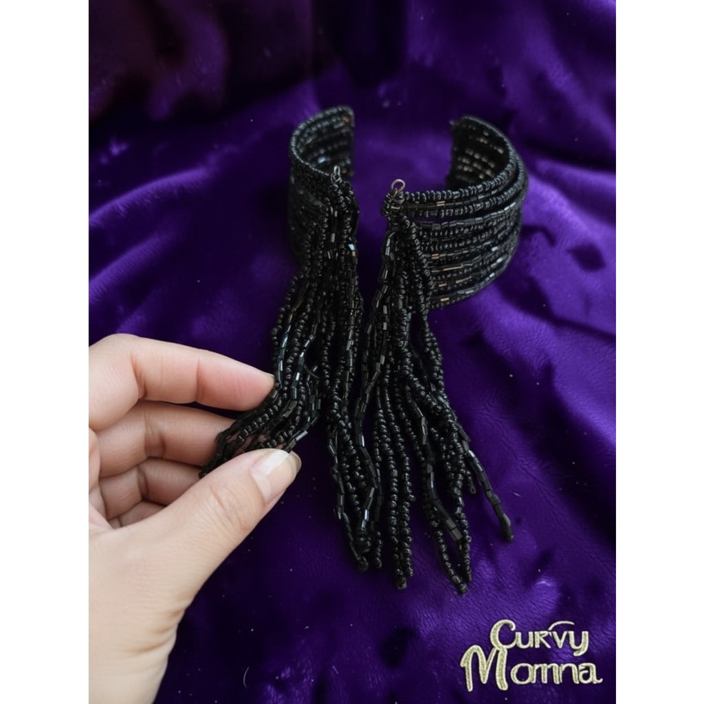 Vintage Black Beaded Multi-Strand Bracelet