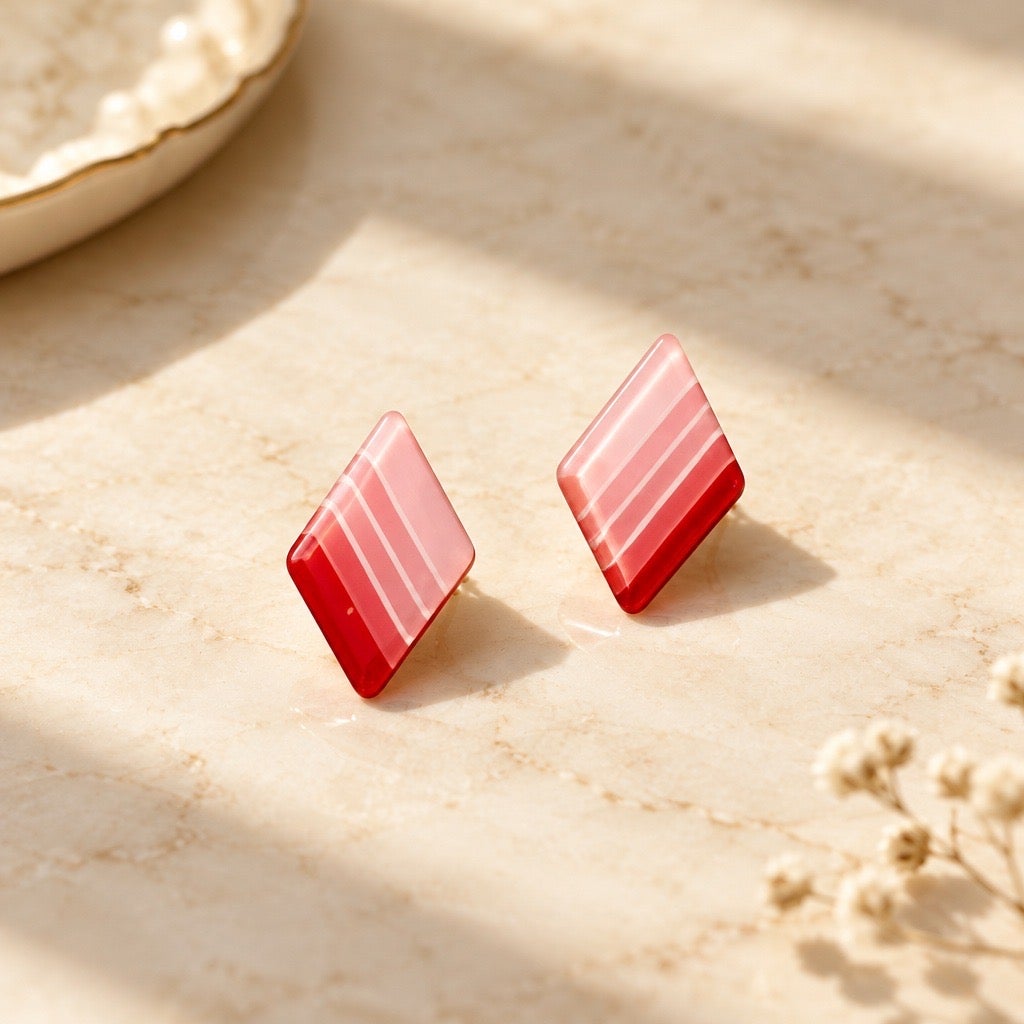 c.1950s Vintage Pristine Warehouse Deadstock Candy Stripe Lucite Diamond Studs