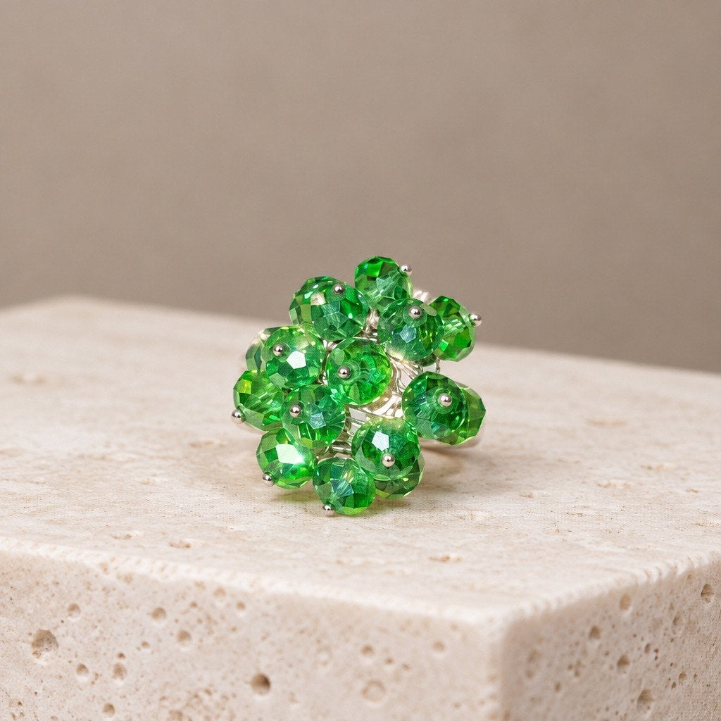 Vintage 1950s Rare Discontinued The Verdant Cluster Crystal Cocktail Ring
