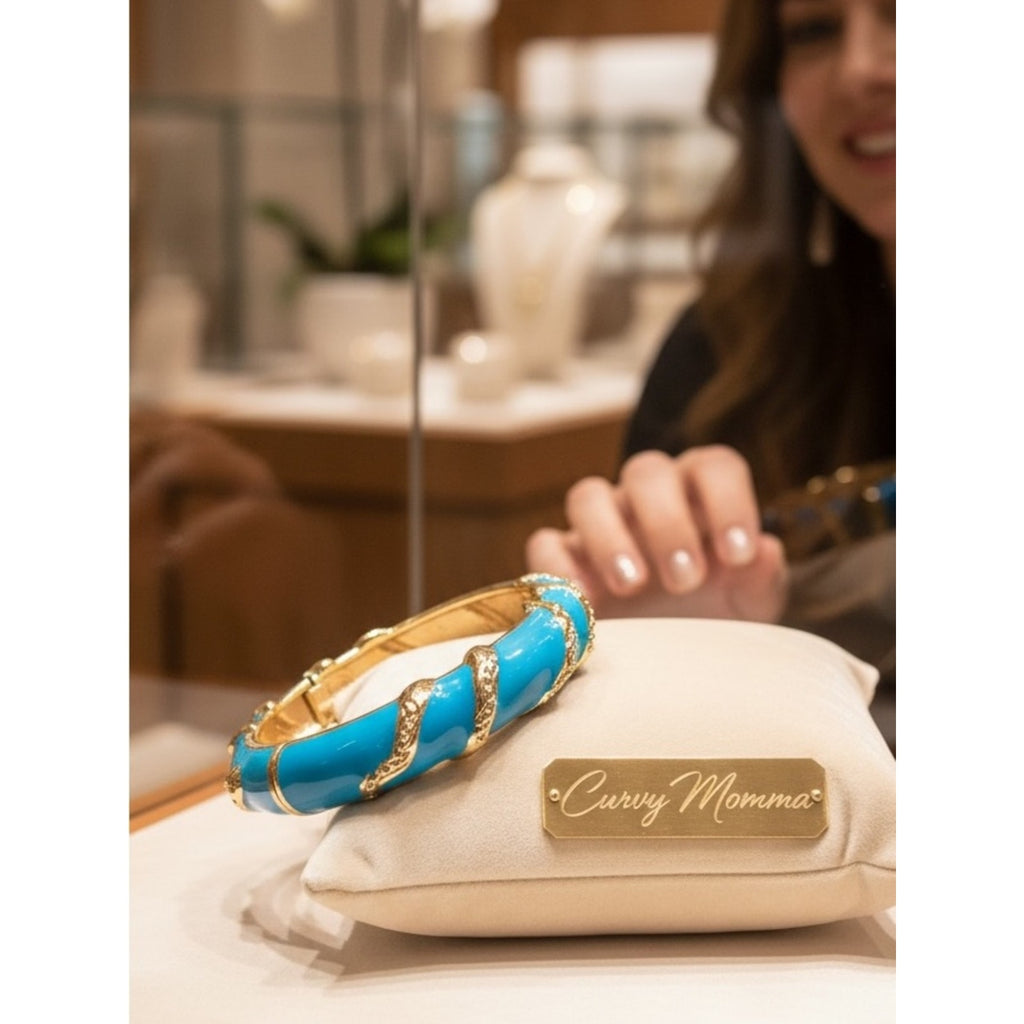 Premier Designs Vintage Turquoise Enamel Gold Hinged Bangle Bracelet