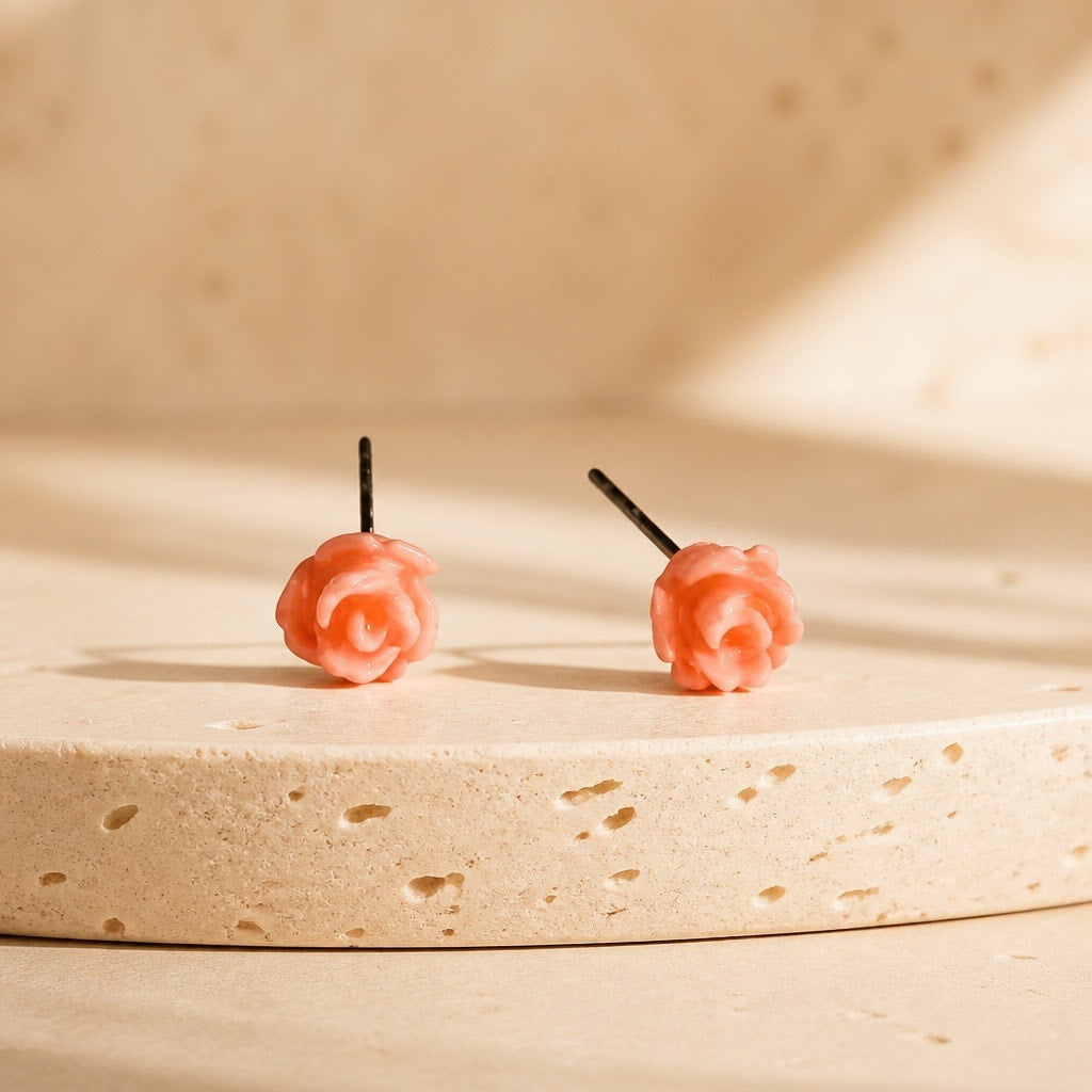 Pink Rose Stud Earrings