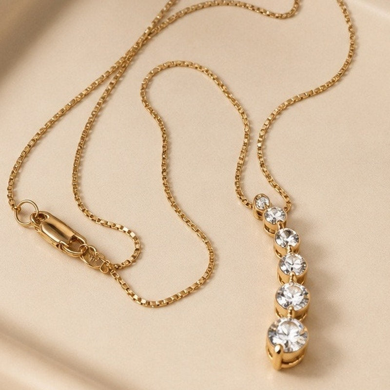 Spectacular 1 CTW Natural Diamond 5-Stone Journey Pendant in Solid 14K Yellow Gold with 14K Box Chain