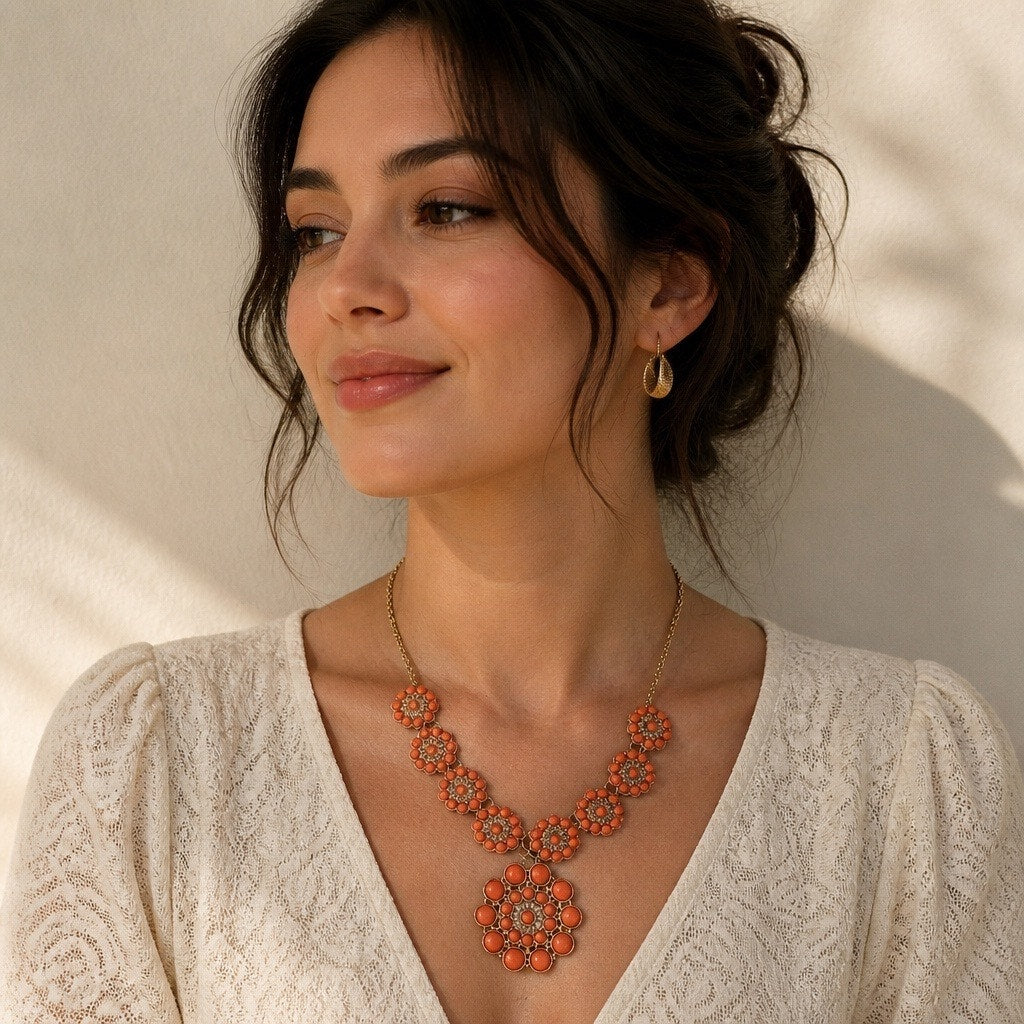 Terracotta Blossom Convertible Parure Set — Signed Premier Designs "Peachy Keen" 4-Piece Trio