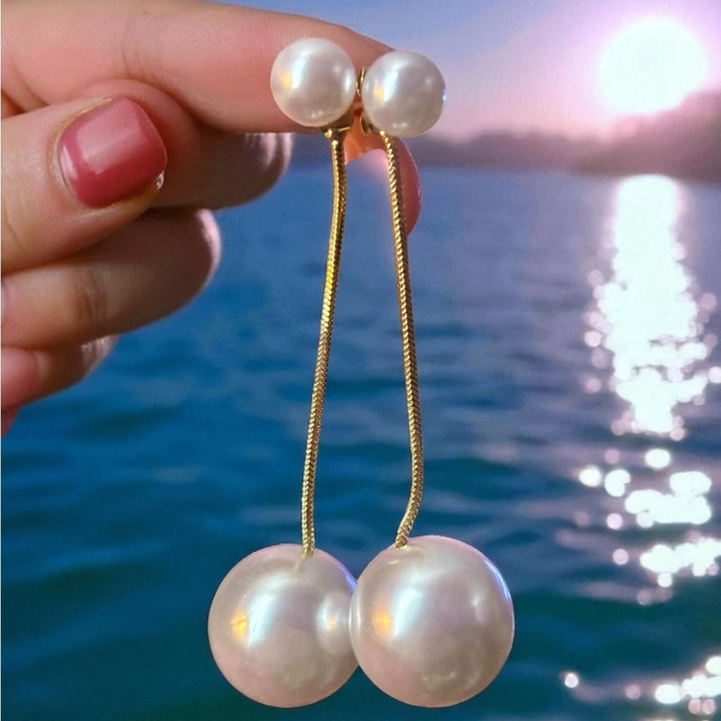 Elegant Long Chain Pearl Dangle Earrings