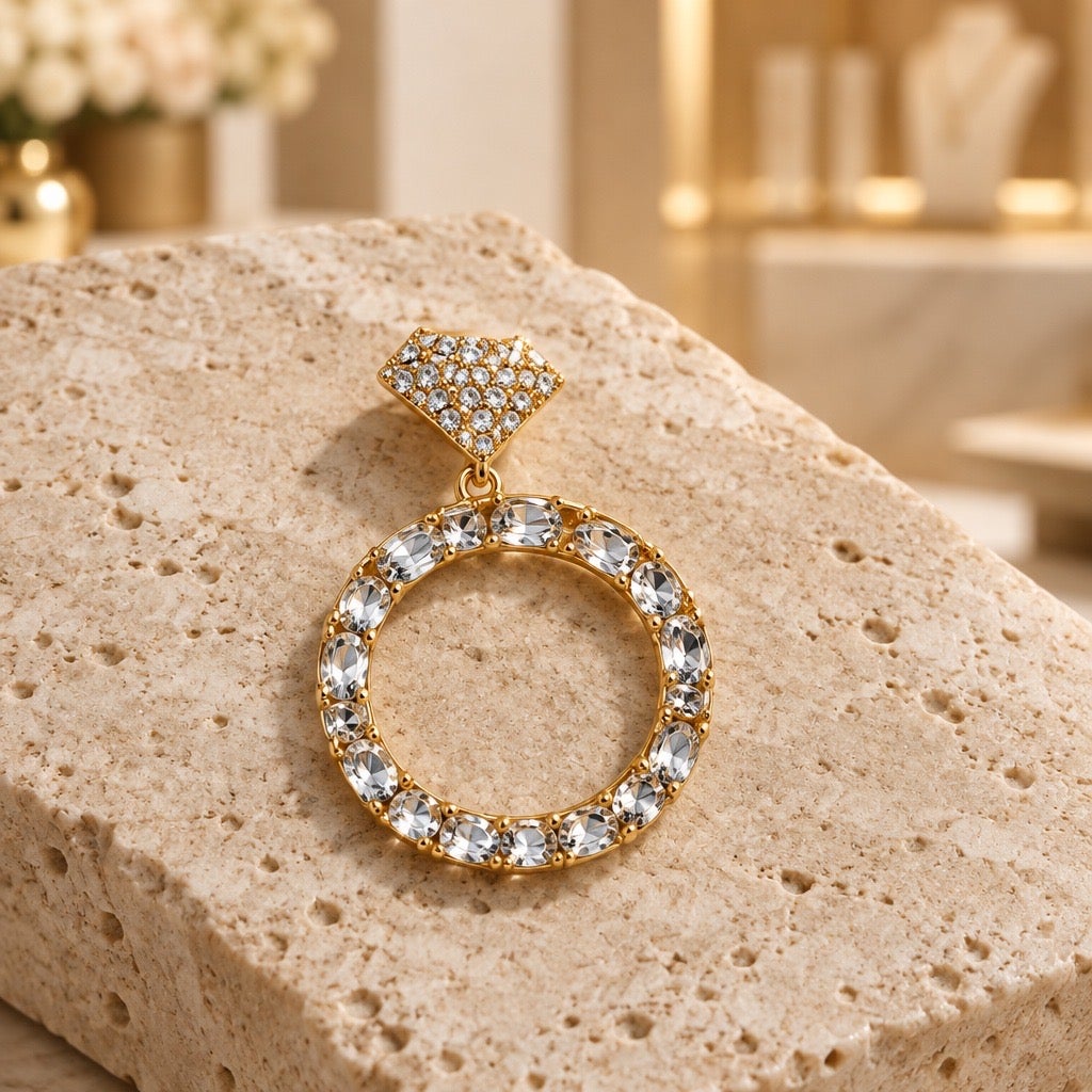 Modern Luxury Crystal Pavé Engagement Diamond Ring Drop Statement Earrings