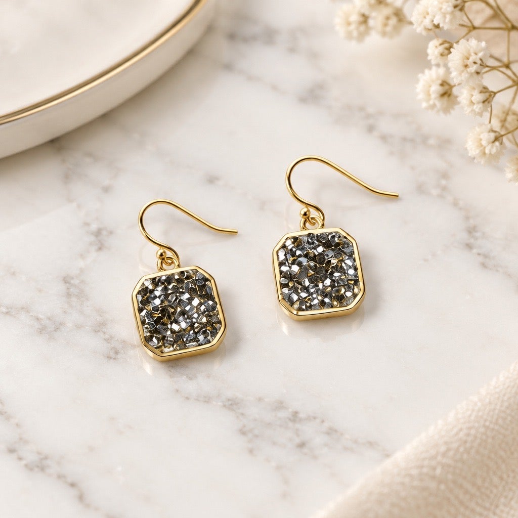Vintage 1990s KC Signed Faux-Druzy Geometric Statement Dangles