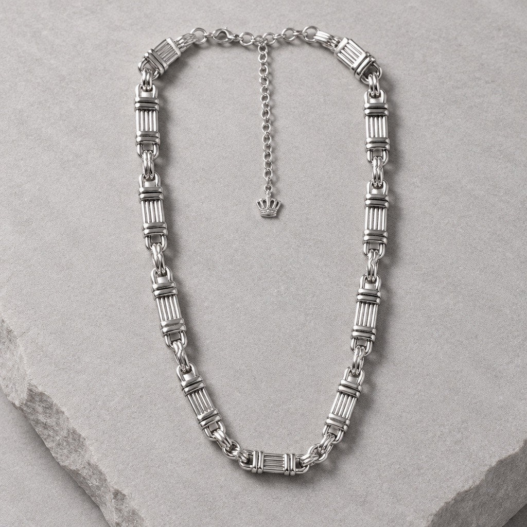 Vintage Premier Designs Silver Geometric Link Necklace, Heavy Modernist Runway