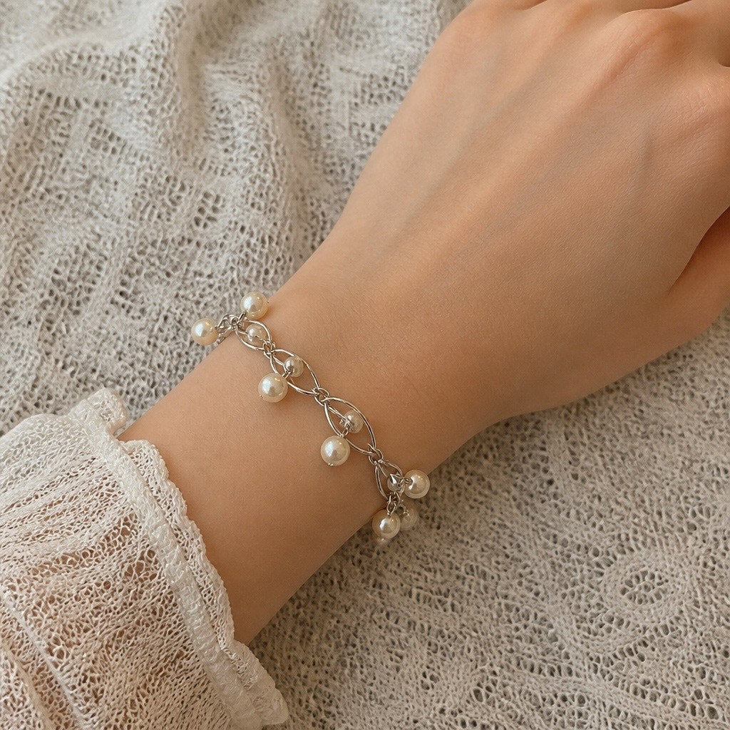 Vintage 3pc Pearl Jewelry Set: Signed 1990 s Apostrophe Link Bracelet