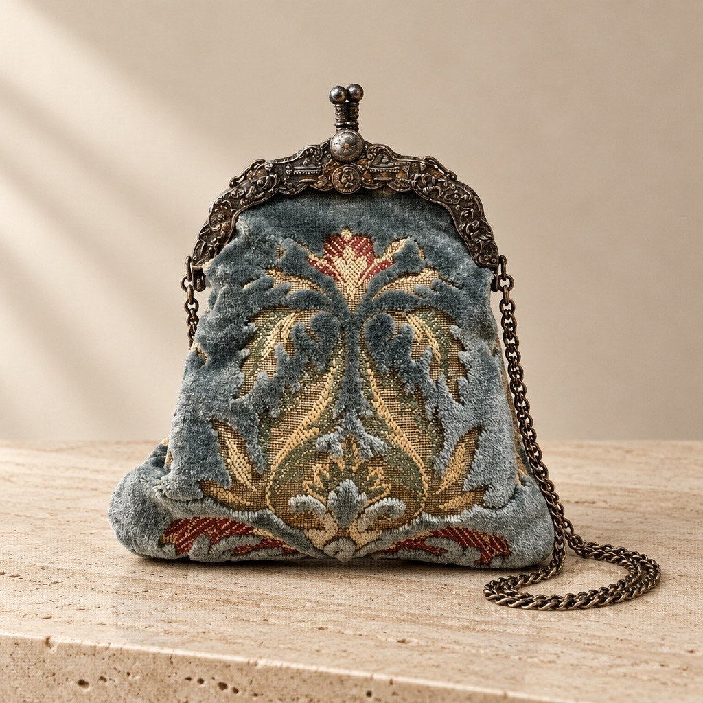 Vintage 1800s Style Italian Cut-Velvet Tapestry Purse