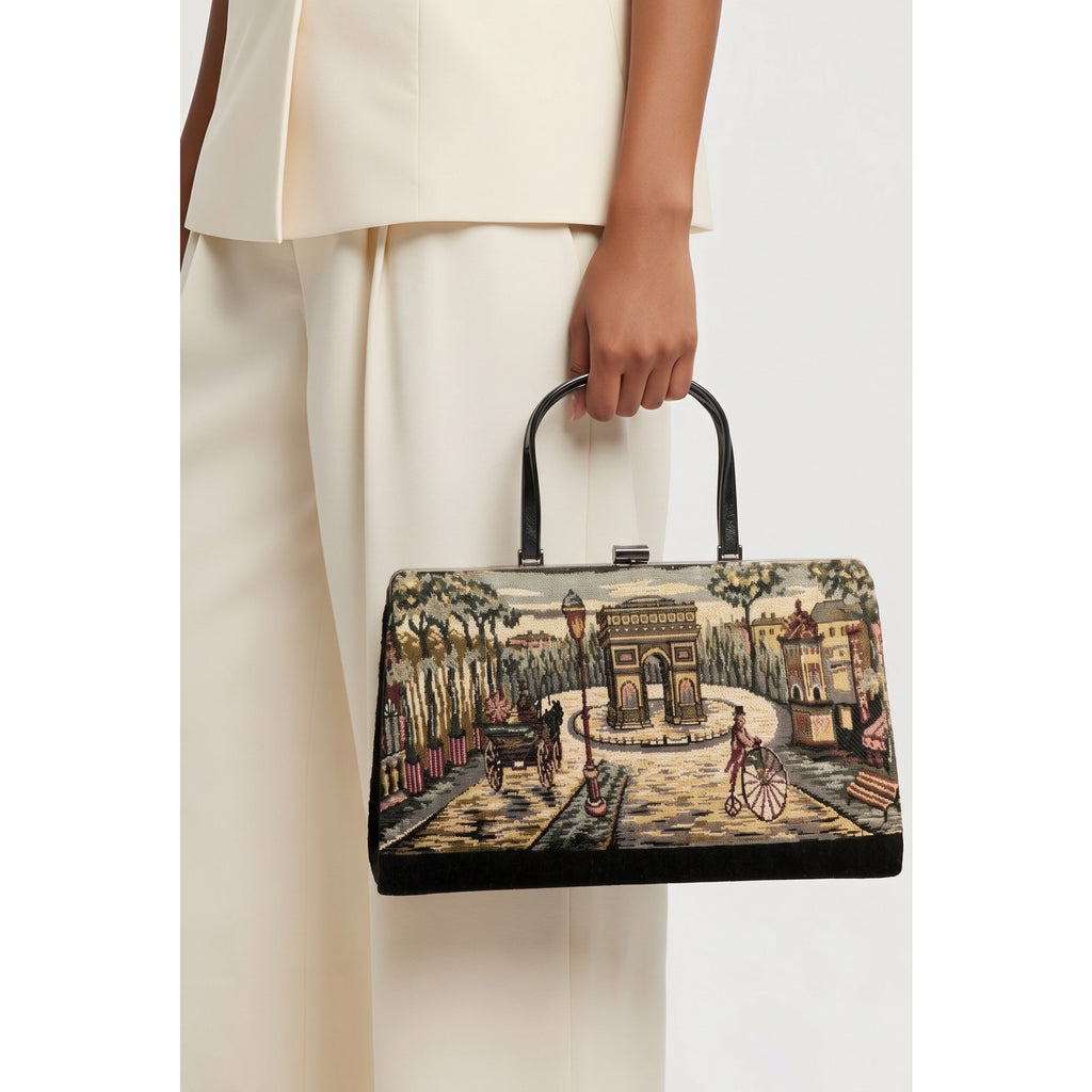 Midnight in Paris ✨ Vintage Mid Century Woven Tapestry Evening Clutch Bag