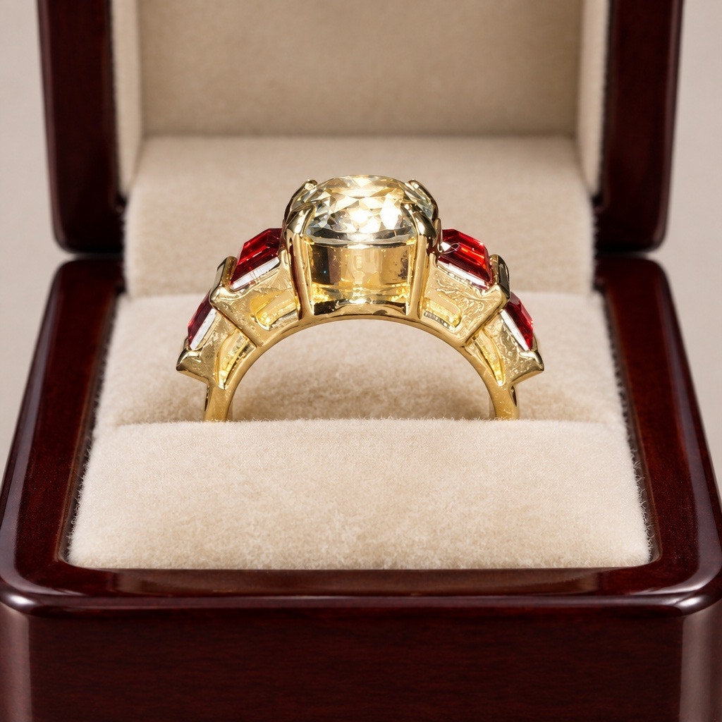 Crimson & Champagne: The Regal Trilogy Statement Ring Collection size 9.5-10