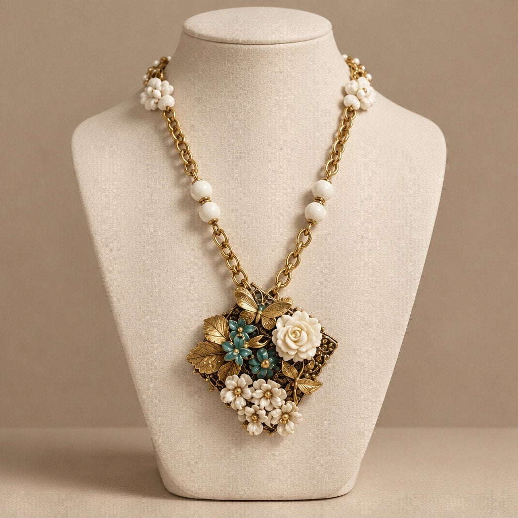 OOAK Vintage Handcrafted Mid Century Rhinestone Pearl Victorian Style