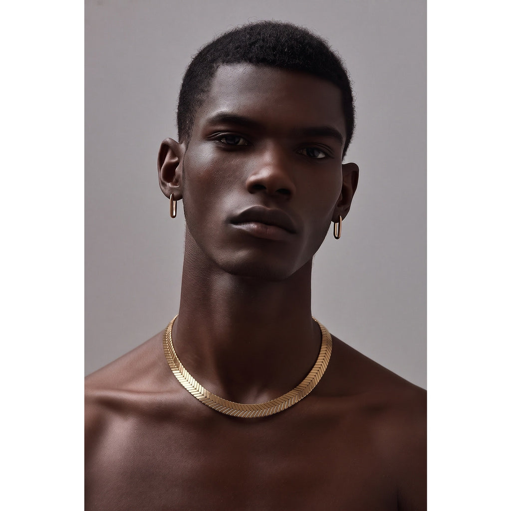 Vintage 14K Gold Plated Herringbone Chain Necklace & Bracelet Set • Flat Chevron