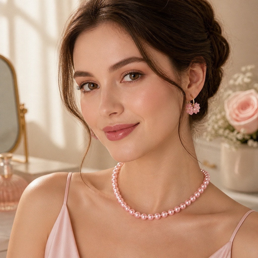 La Vie En Rose Parure: Signed Japan Pearl Clusters & Floral Hoop Set