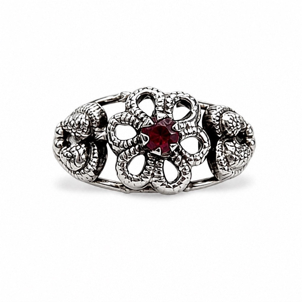 The "Crimson Blossom" Vintage Filigree Ring - Sz 7.5