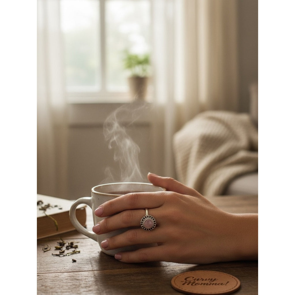 925 Sterling Silver Rose Quartz Floral Halo Ring