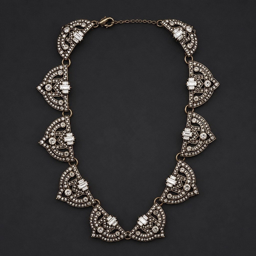 BaubleBar  Art Deco Crystal Fan Collar Statement Necklace - Antique Bronze