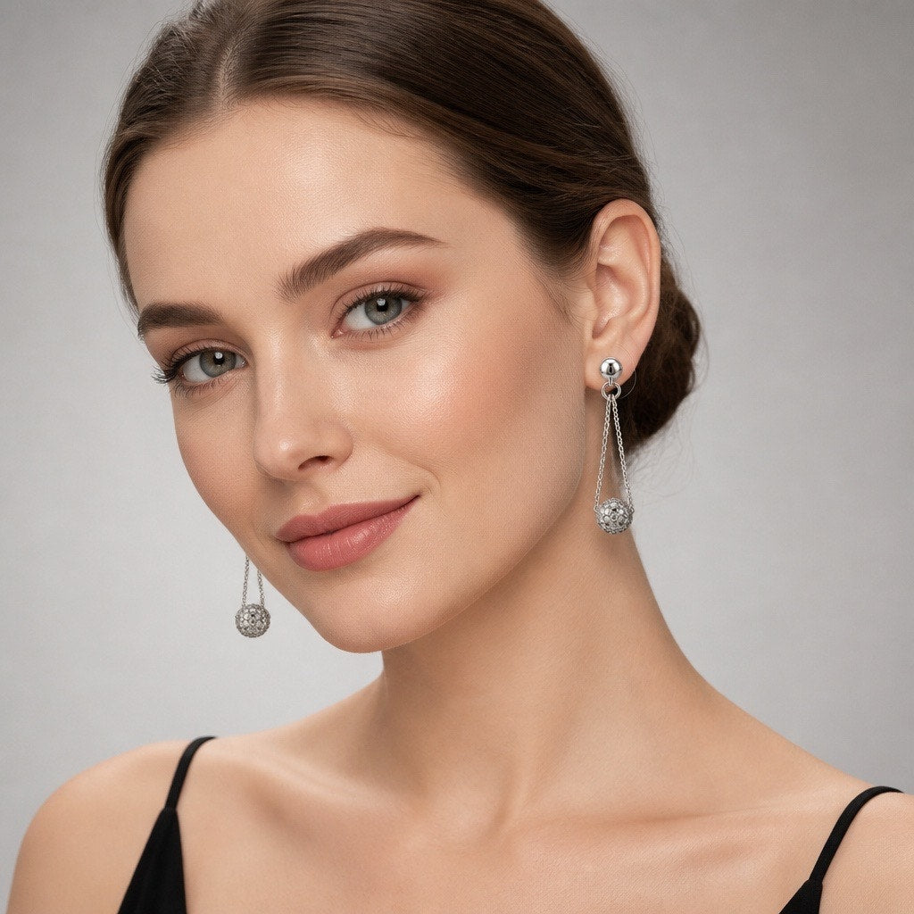 Pavé Crystal Ball Chain Dangle Drop Earrings✨