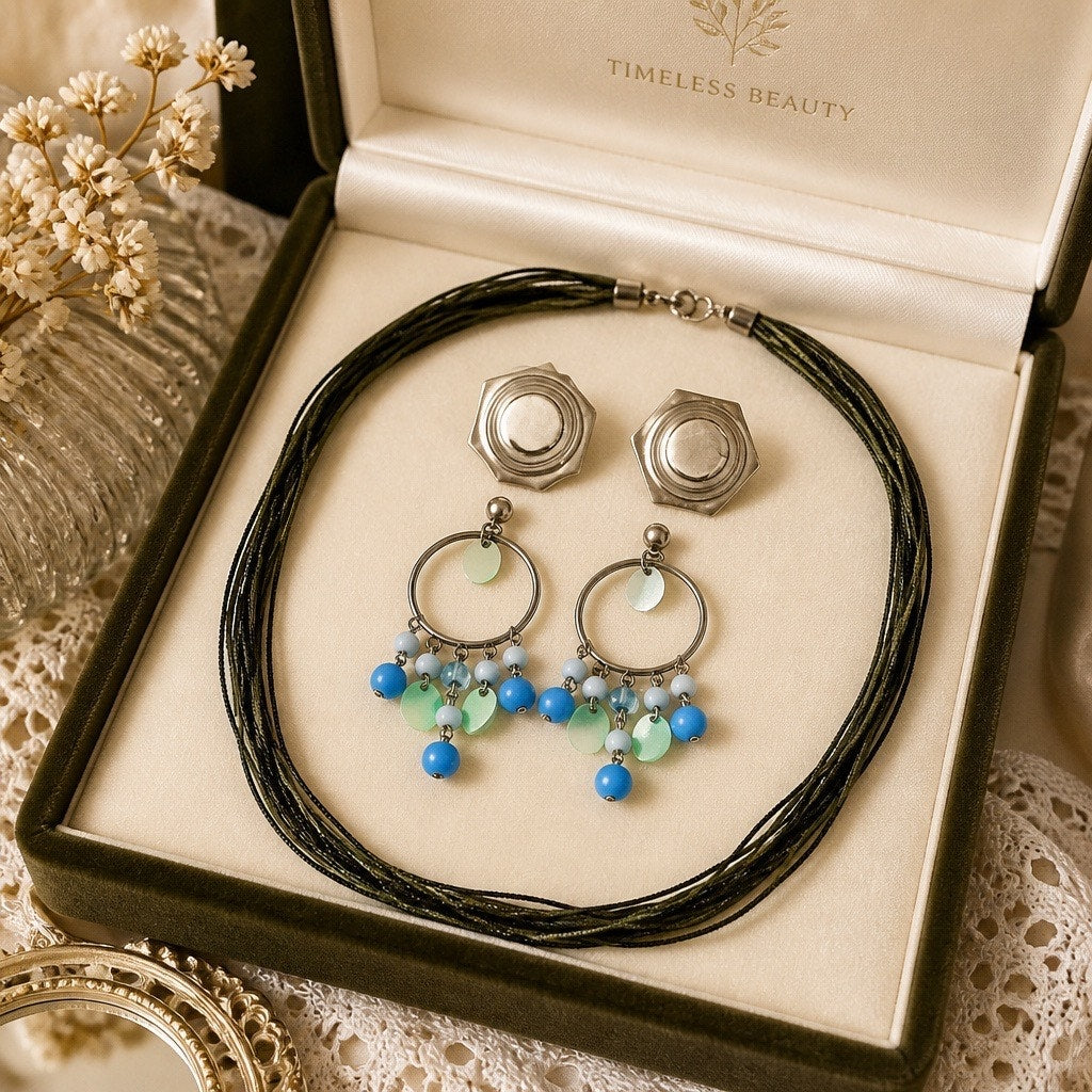 ✨ ESTATE CURATION: Multi-Strand Cord Necklace & Earring 3-Piece Set ✨